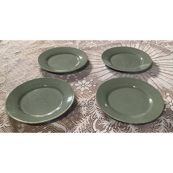 Set of 4 BIA Cordon Bleu Salad Plates Ancien Green Crackle Glaze - Picture 4 of 9